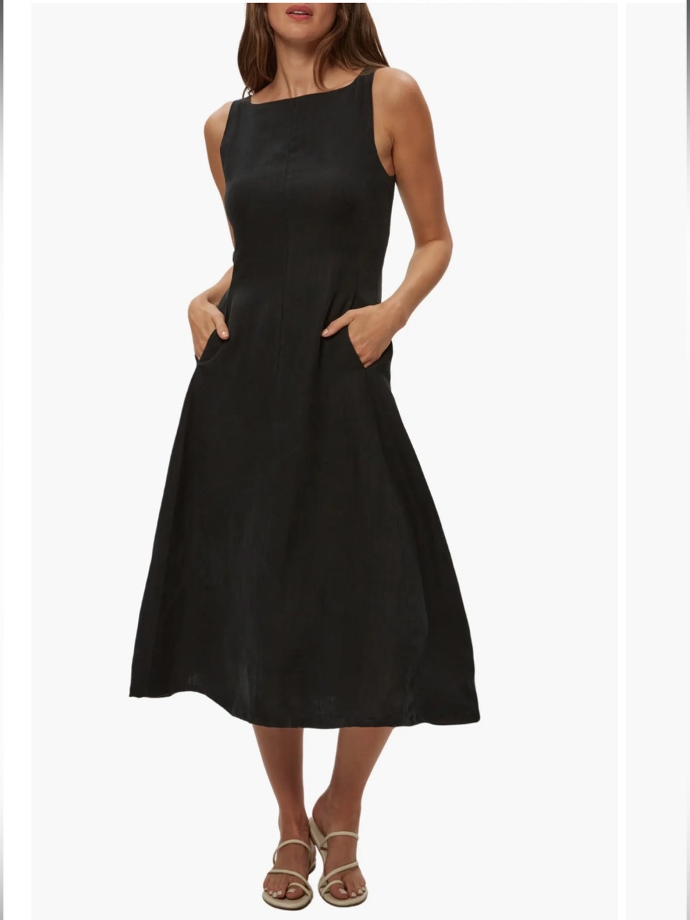 Michael Stars Palmira Fit & Flare Linen Blend Midi Dress Black sz Small